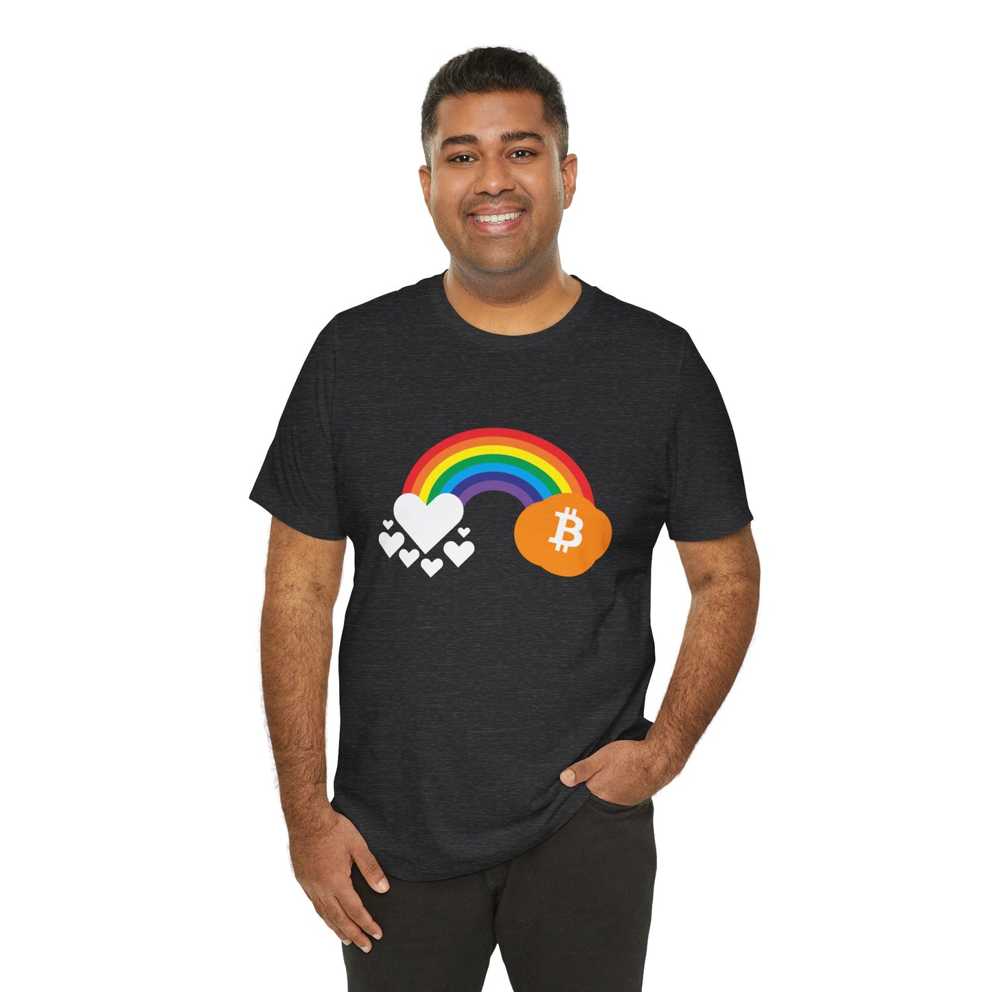 Rainbow Bitcoin with Heart Cloud T-shirt | gift for Pride, LGBTQ+ | Crypto Clothing | unisex tee