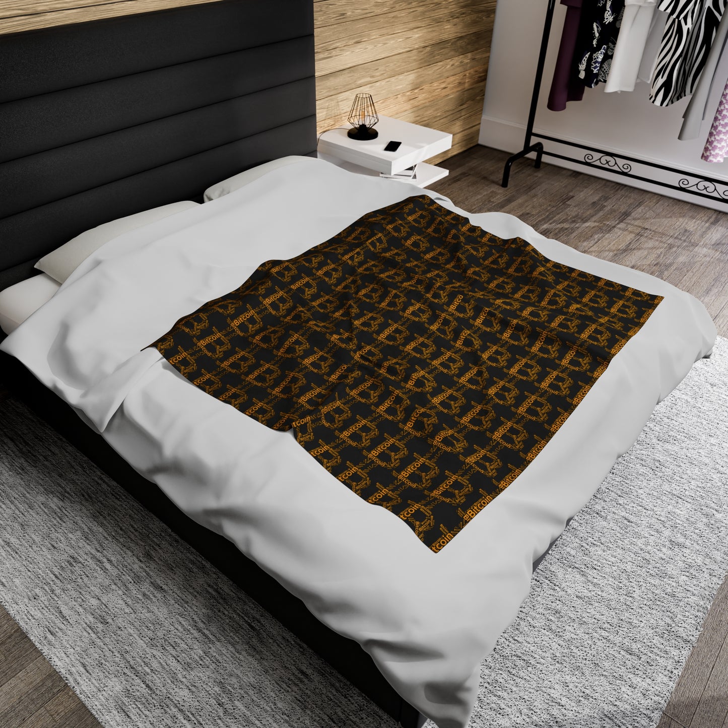 Bitcoin Blanket | Velveteen Plush Blanket | Cool Gift for Bitcoiner , Crypto Fans | black background