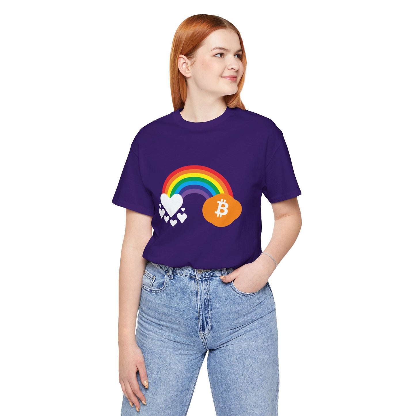 Rainbow Bitcoin with Heart Cloud T-shirt | gift for Pride, LGBTQ+ | Crypto Clothing | unisex tee