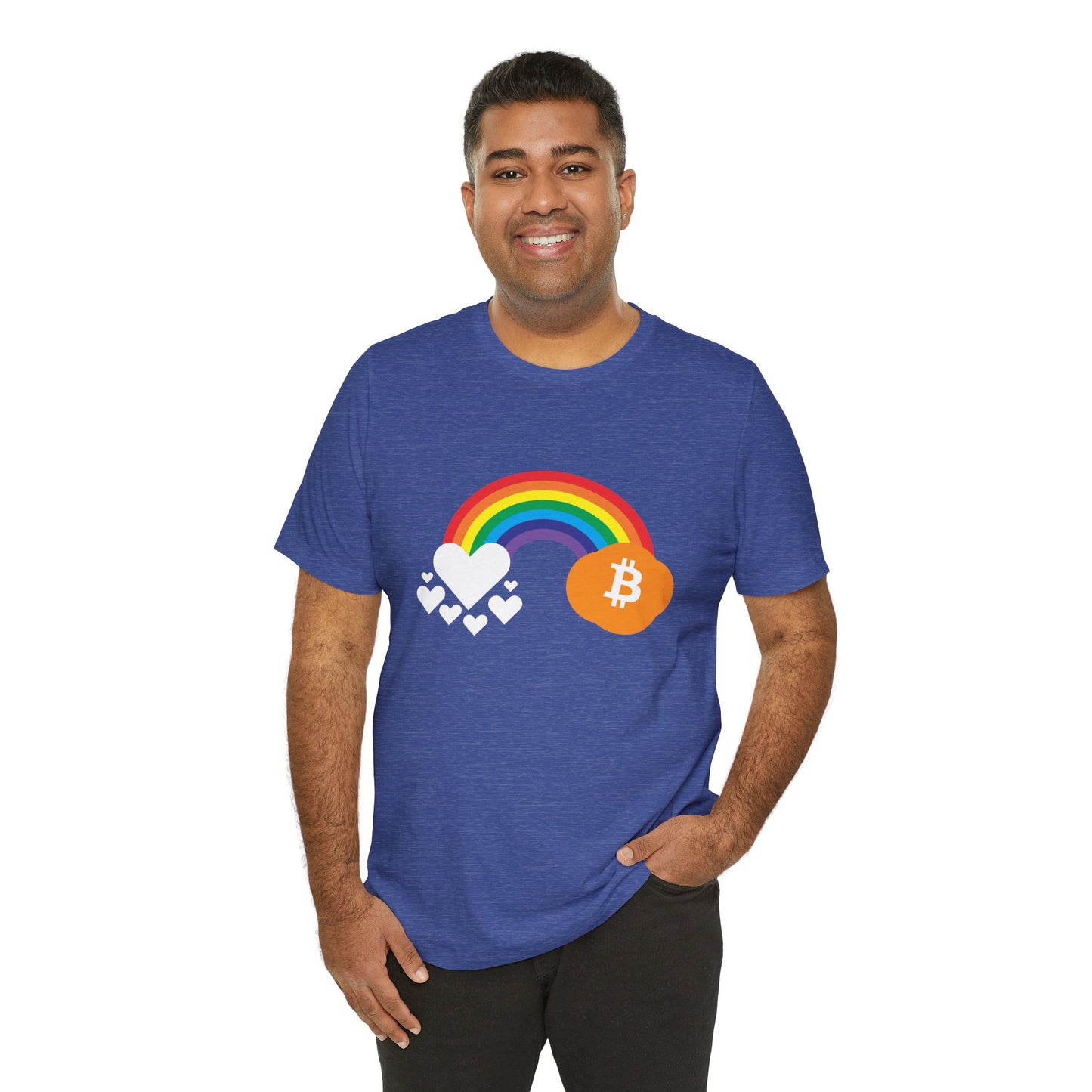 Rainbow Bitcoin with Heart Cloud T-shirt | gift for Pride, LGBTQ+ | Crypto Clothing | unisex tee