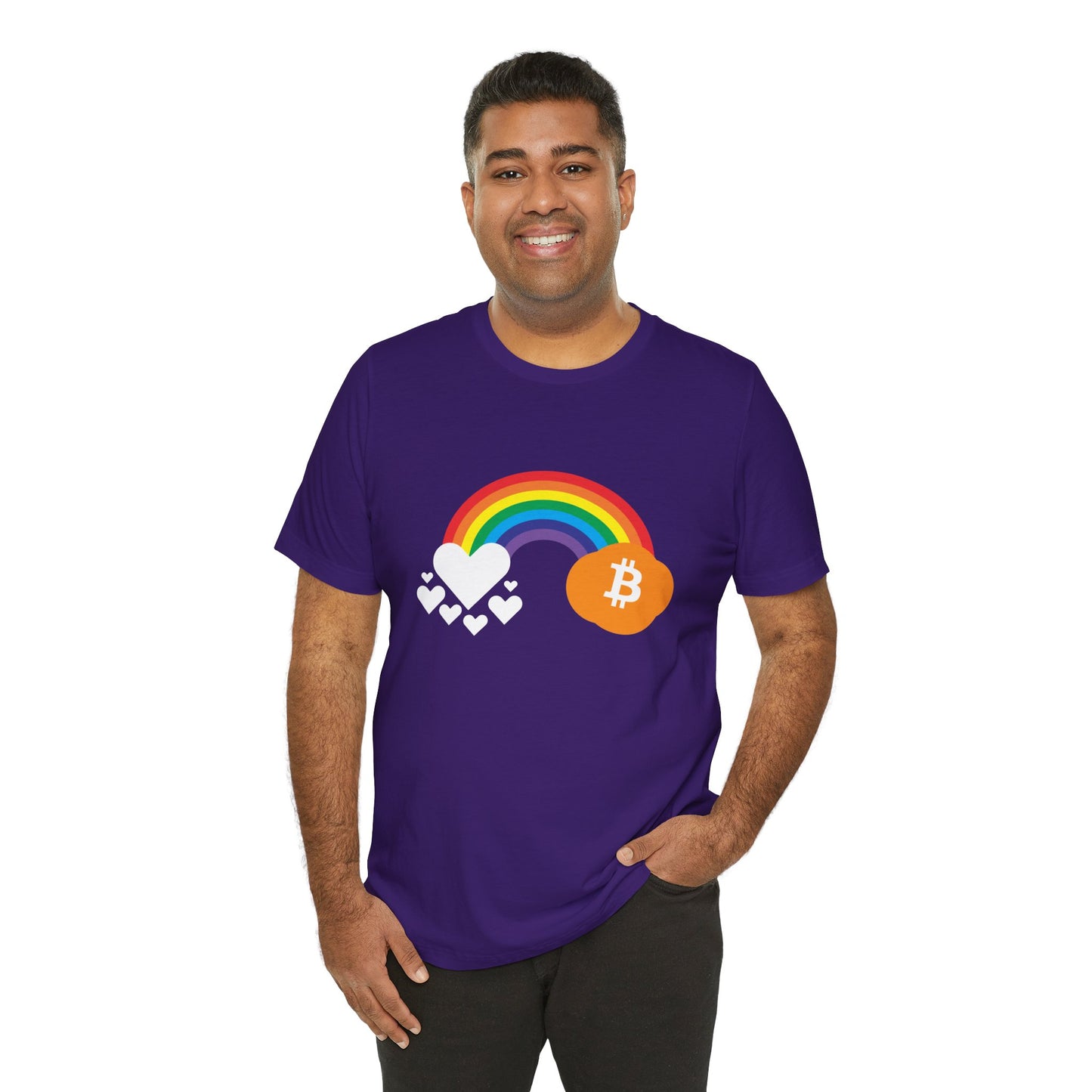 Rainbow Bitcoin with Heart Cloud T-shirt | gift for Pride, LGBTQ+ | Crypto Clothing | unisex tee