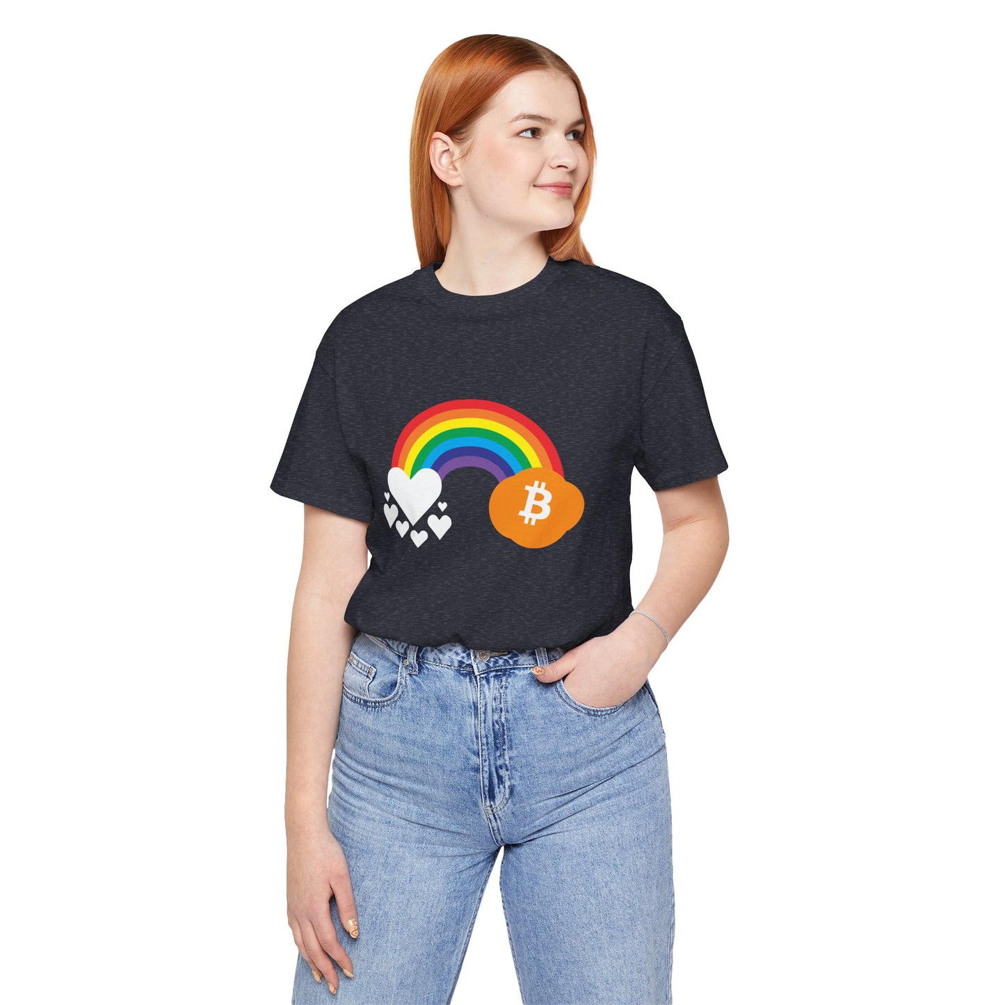 Rainbow Bitcoin with Heart Cloud T-shirt | gift for Pride, LGBTQ+ | Crypto Clothing | unisex tee