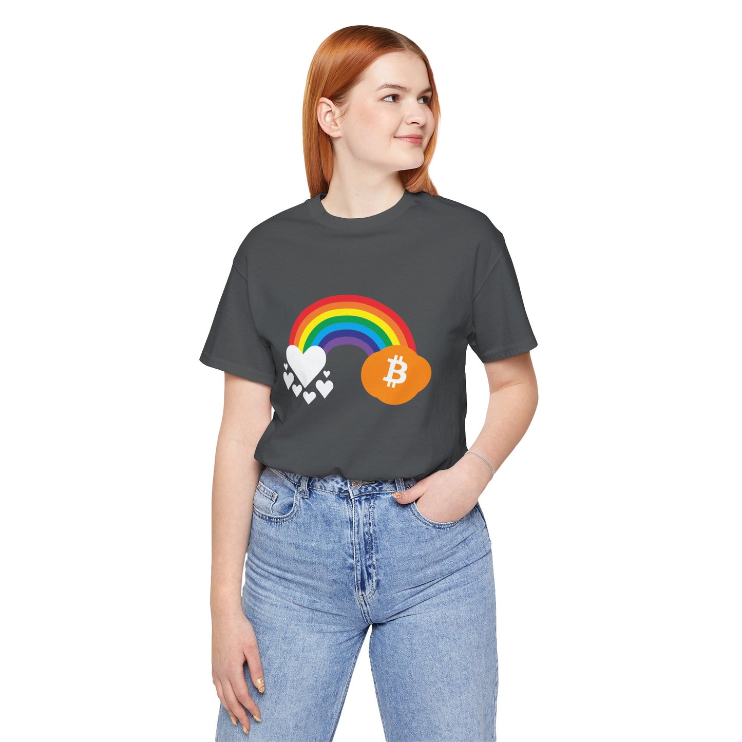 Rainbow Bitcoin with Heart Cloud T-shirt | gift for Pride, LGBTQ+ | Crypto Clothing | unisex tee