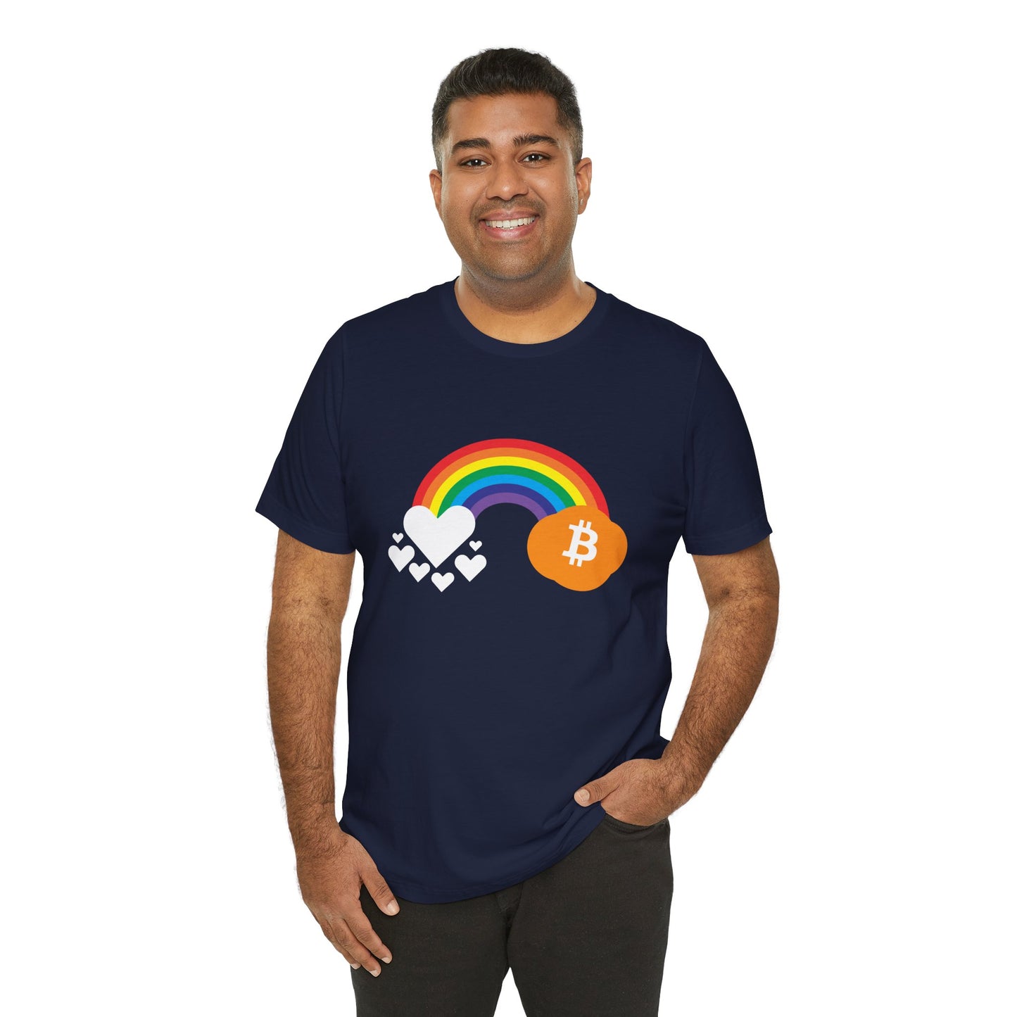 Rainbow Bitcoin with Heart Cloud T-shirt | gift for Pride, LGBTQ+ | Crypto Clothing | unisex tee