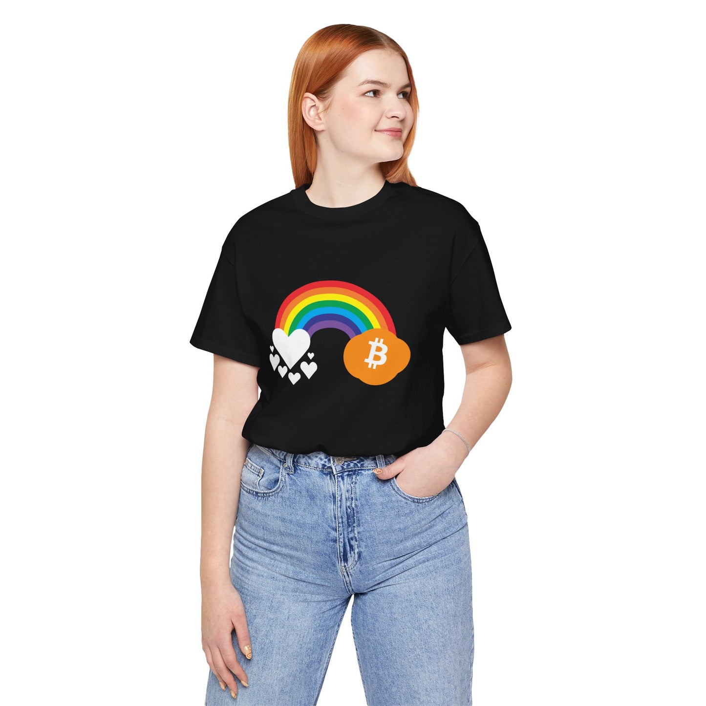 Rainbow Bitcoin with Heart Cloud T-shirt | gift for Pride, LGBTQ+ | Crypto Clothing | unisex tee