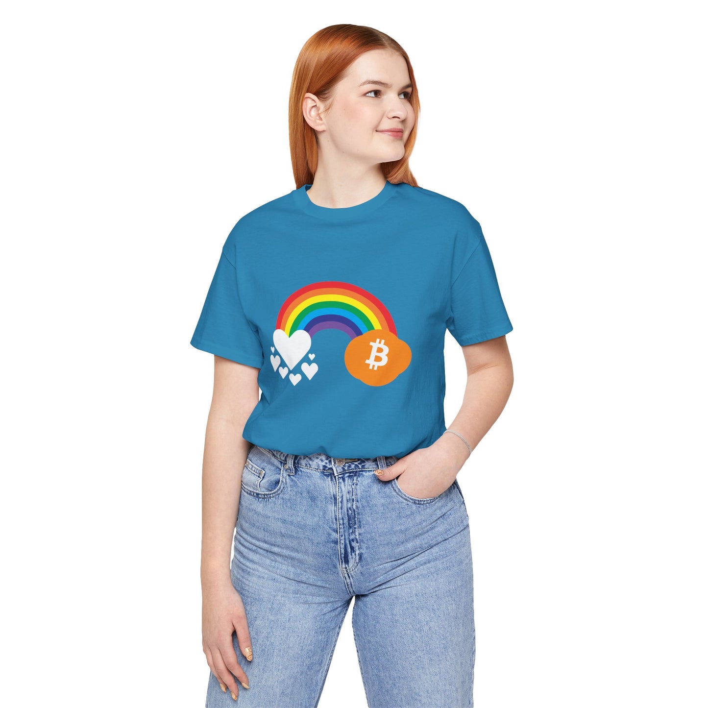 Rainbow Bitcoin with Heart Cloud T-shirt | gift for Pride, LGBTQ+ | Crypto Clothing | unisex tee