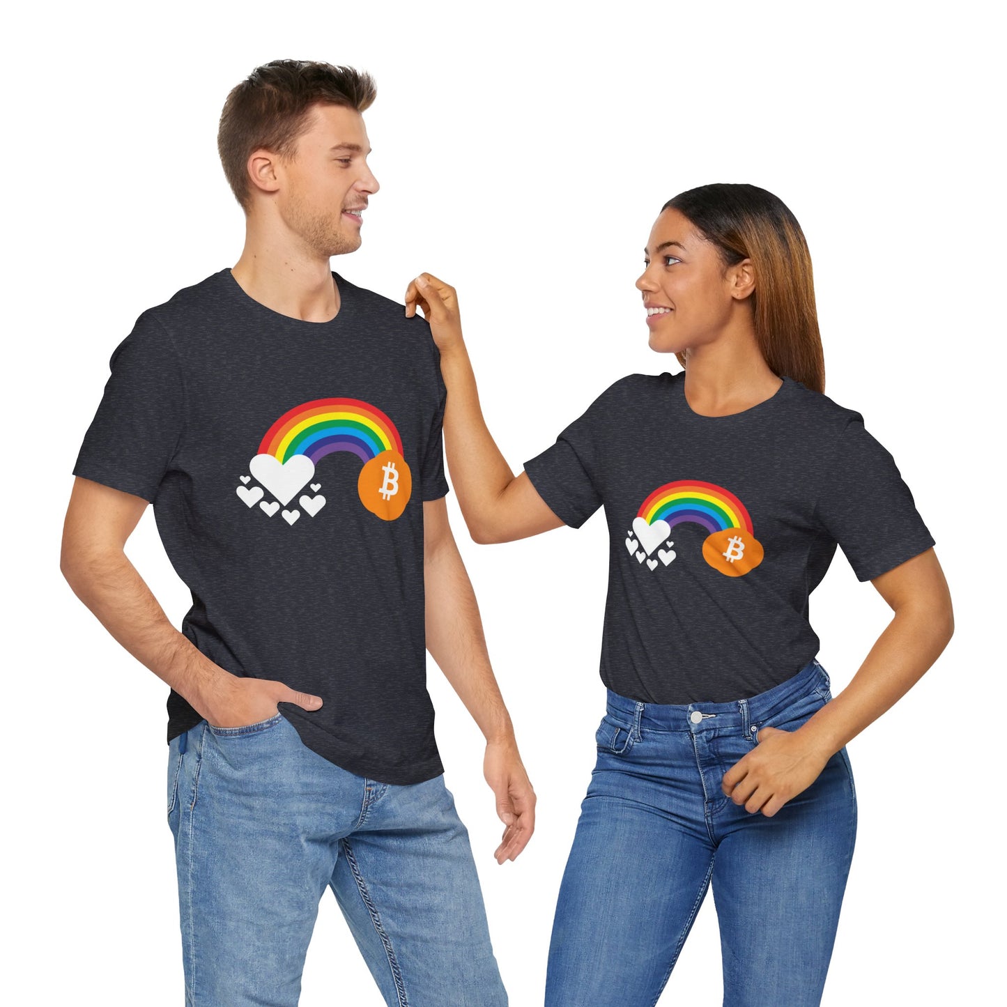 Rainbow Bitcoin with Heart Cloud T-shirt | gift for Pride, LGBTQ+ | Crypto Clothing | unisex tee