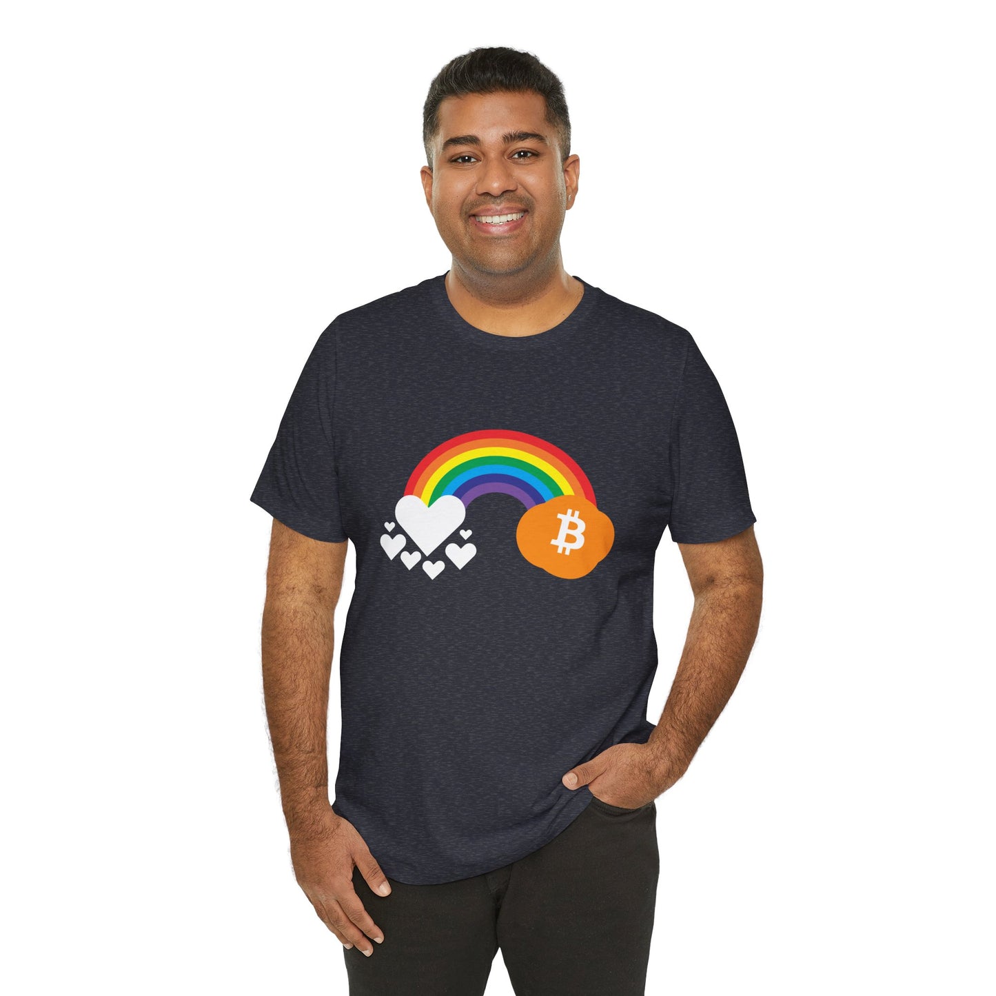 Rainbow Bitcoin with Heart Cloud T-shirt | gift for Pride, LGBTQ+ | Crypto Clothing | unisex tee