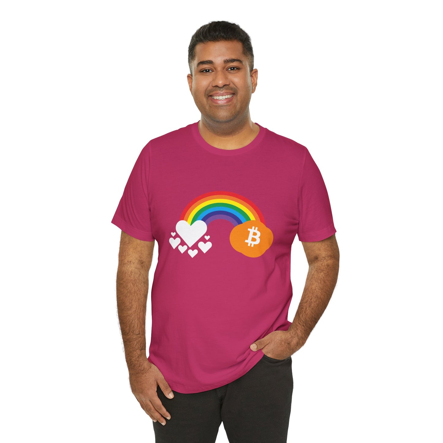 Rainbow Bitcoin with Heart Cloud T-shirt | gift for Pride, LGBTQ+ | Crypto Clothing | unisex tee