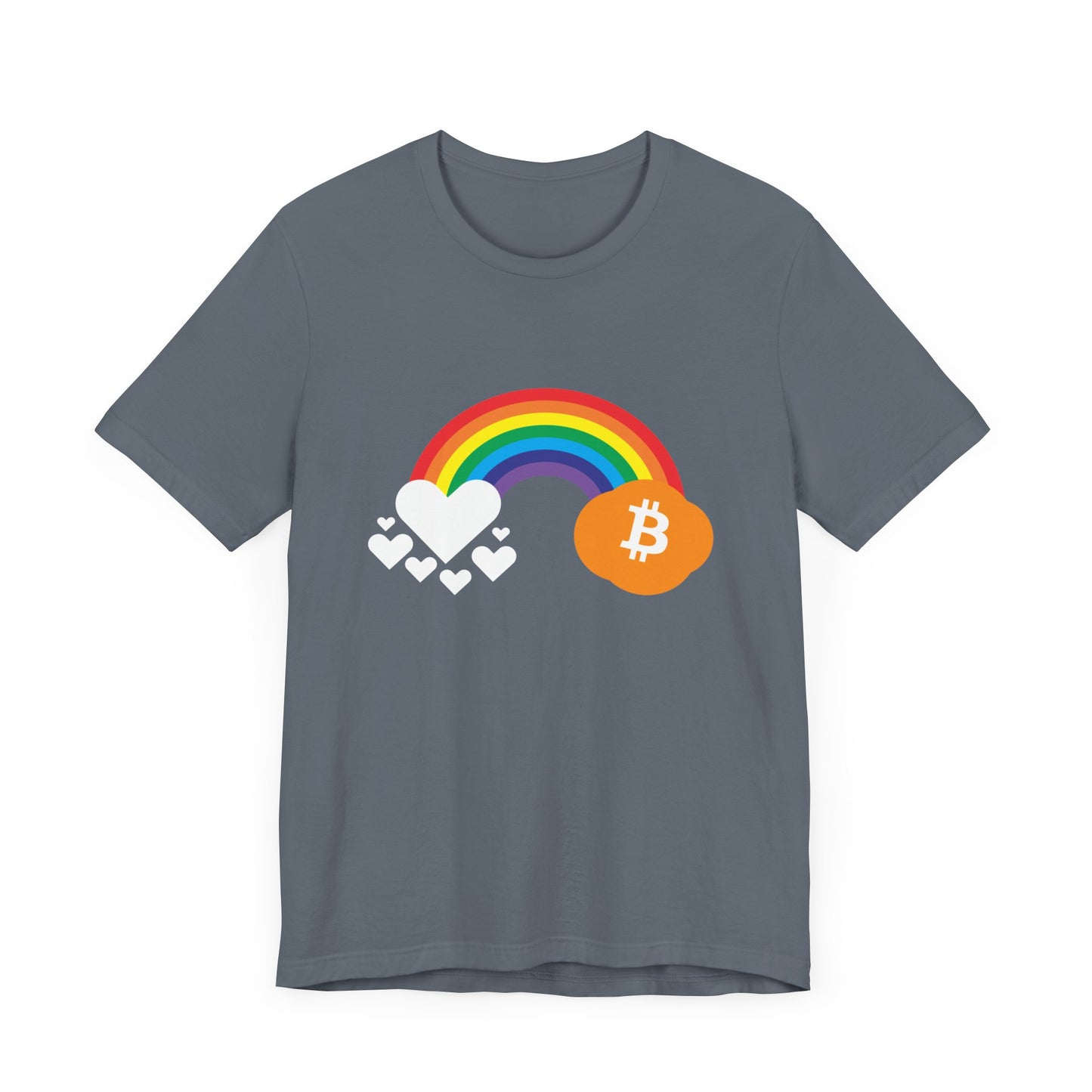 Rainbow Bitcoin with Heart Cloud T-shirt | gift for Pride, LGBTQ+ | Crypto Clothing | unisex tee