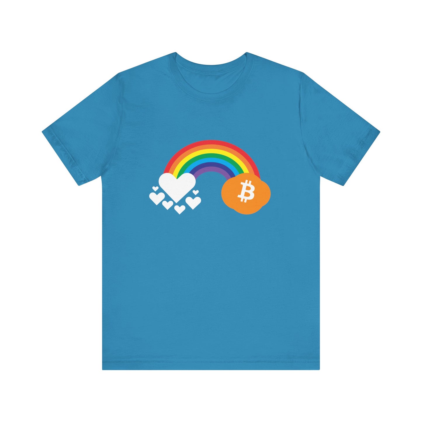 Rainbow Bitcoin with Heart Cloud T-shirt | gift for Pride, LGBTQ+ | Crypto Clothing | unisex tee