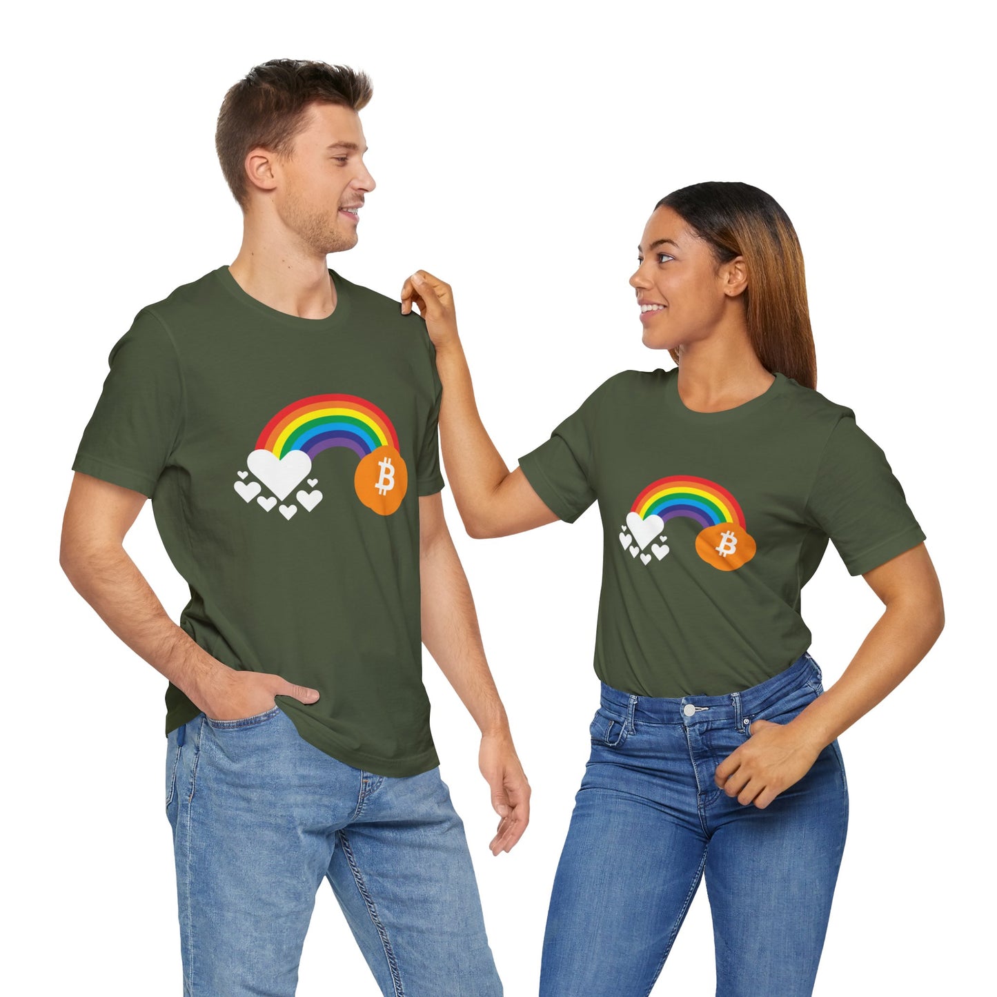 Rainbow Bitcoin with Heart Cloud T-shirt | gift for Pride, LGBTQ+ | Crypto Clothing | unisex tee