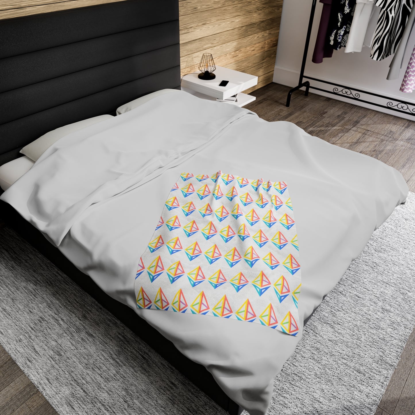 Ethereum Diamond Rainbow Blanket | Velveteen Plush Blanket | ETH Gift | White background