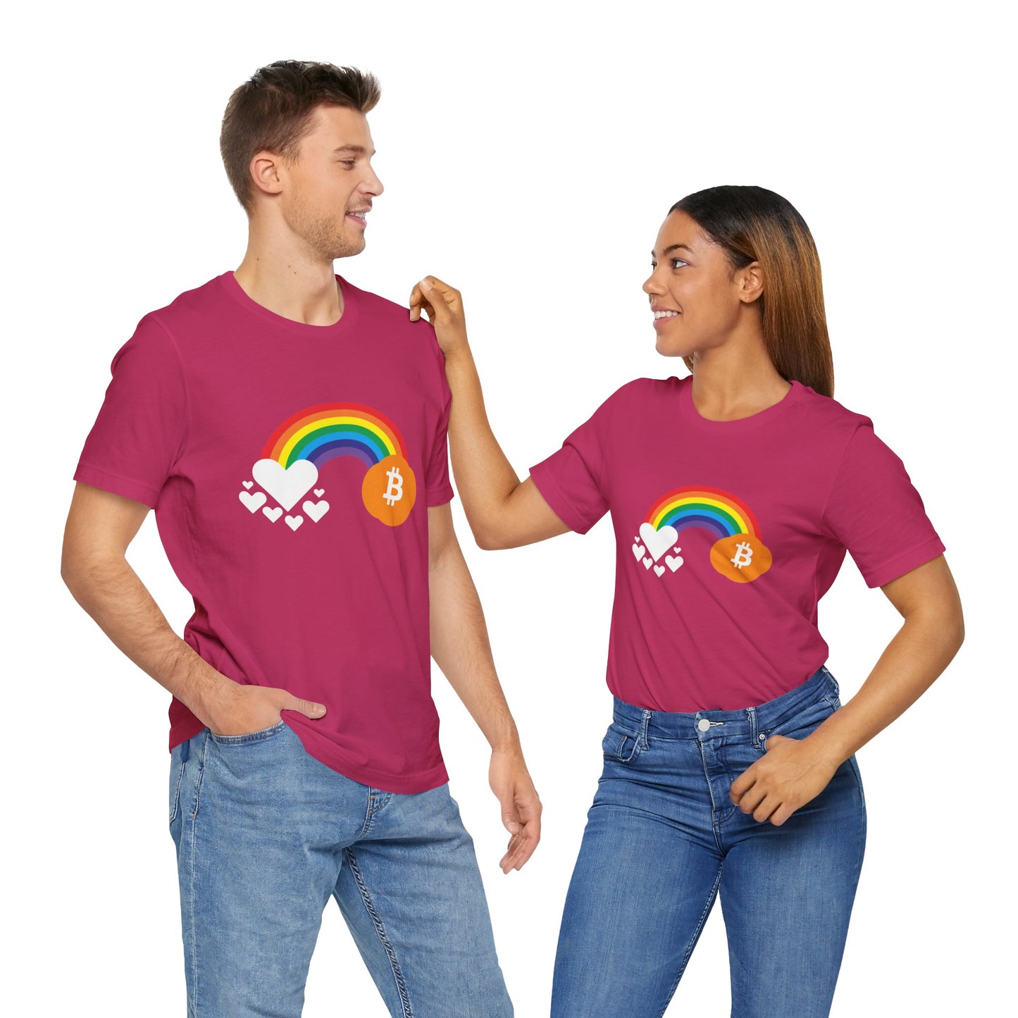 Rainbow Bitcoin with Heart Cloud T-shirt | gift for Pride, LGBTQ+ | Crypto Clothing | unisex tee