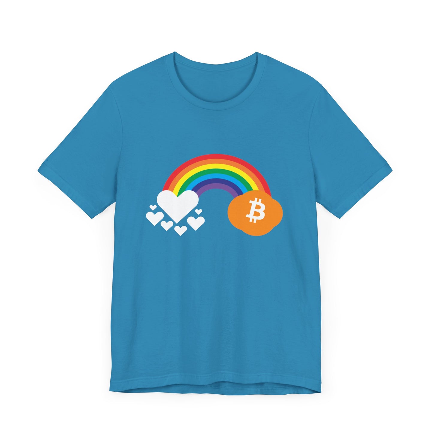 Rainbow Bitcoin with Heart Cloud T-shirt | gift for Pride, LGBTQ+ | Crypto Clothing | unisex tee