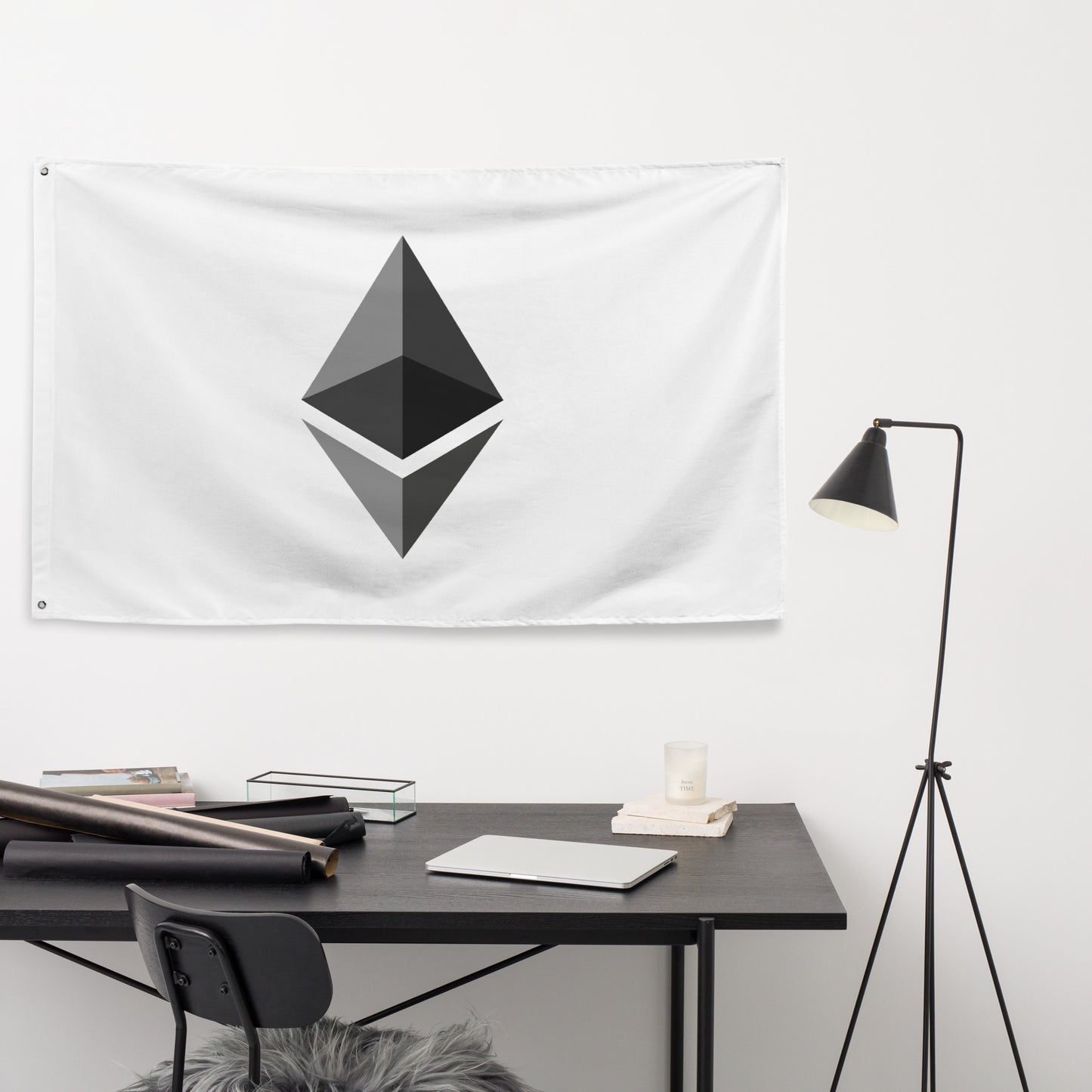 Basic Ethereum Flag | gift for ETH fans | Crypto Home decor banner  | White