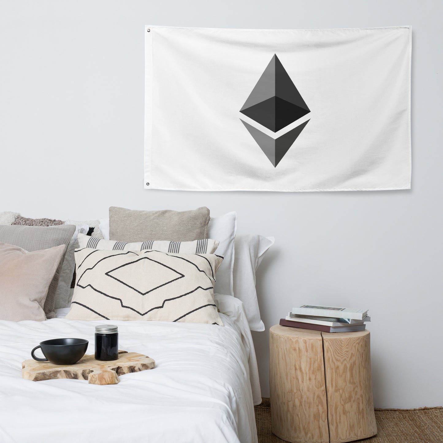 Basic Ethereum Flag | gift for ETH fans | Crypto Home decor banner  | White