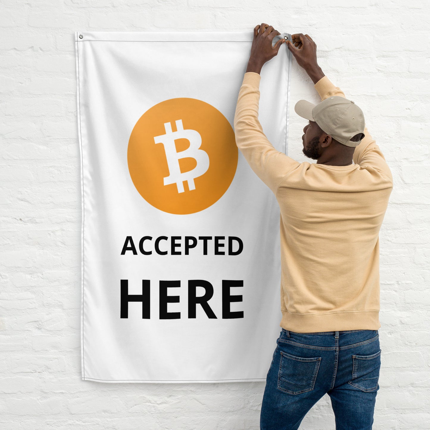 Bitcoin Accepted Here Flag Banner | Cryptocurrency flag | White