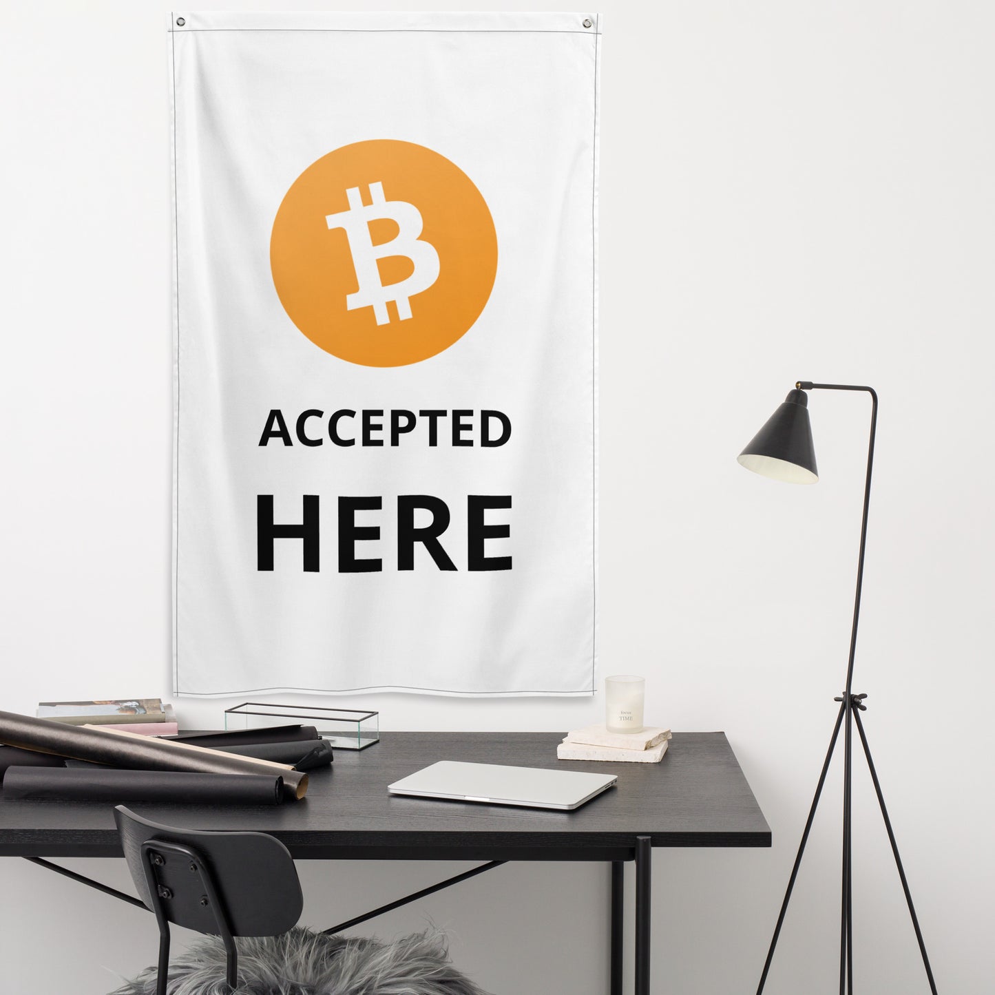 Bitcoin Accepted Here Flag Banner | Cryptocurrency flag | White