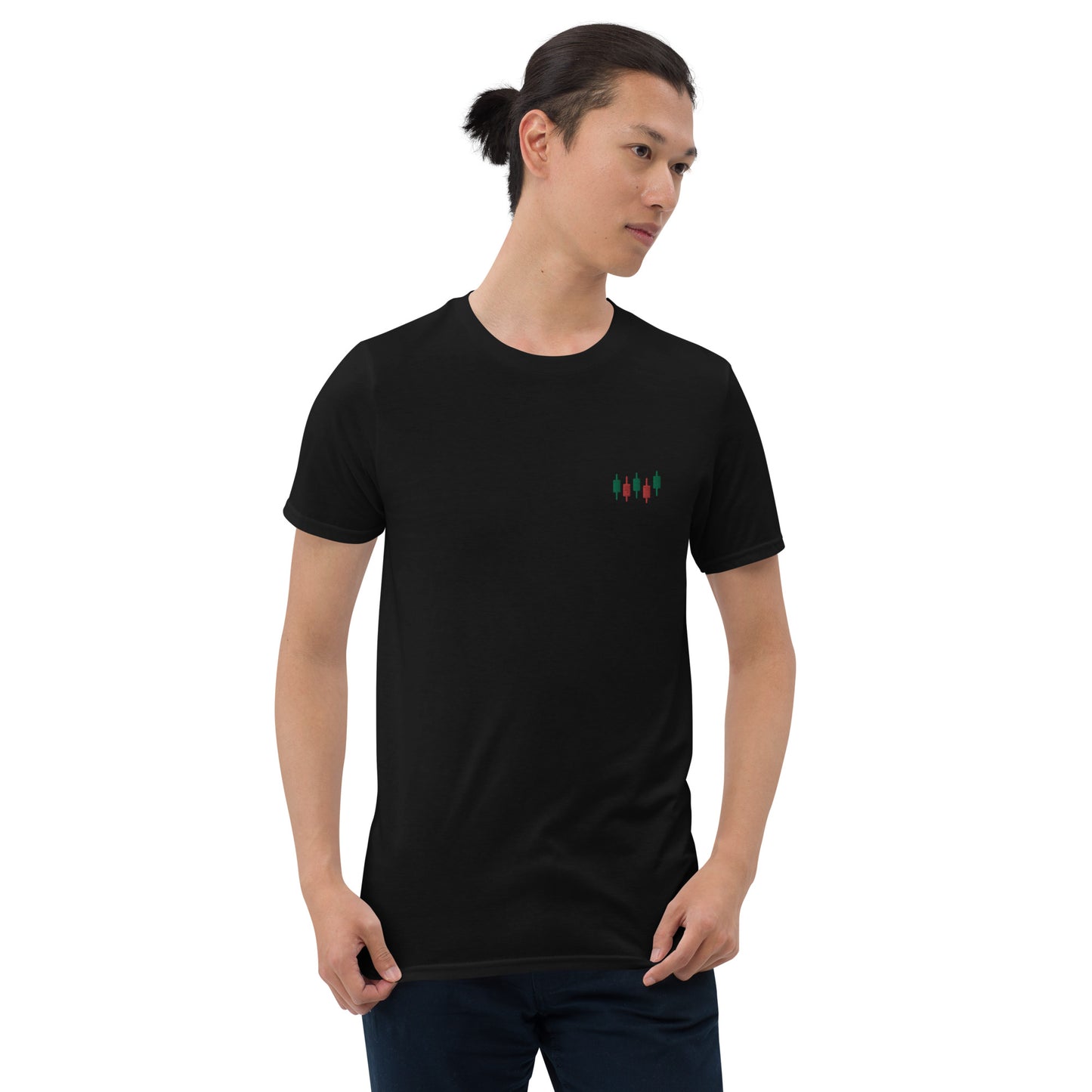 Candlestick chart Embroidered Minimalist T-shirt | Trader Clothing | Short-Sleeve Unisex Tee