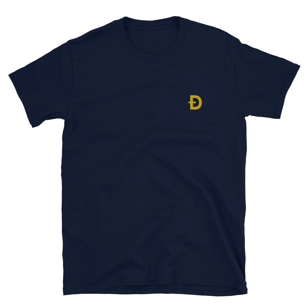 Dogecoin Symbol Embroidered Minimalist T-shirt | Memecoin Clothing | Unisex Tee