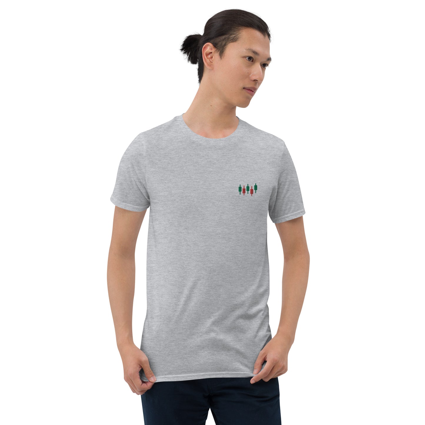 Candlestick chart Embroidered Minimalist T-shirt | Trader Clothing | Short-Sleeve Unisex Tee