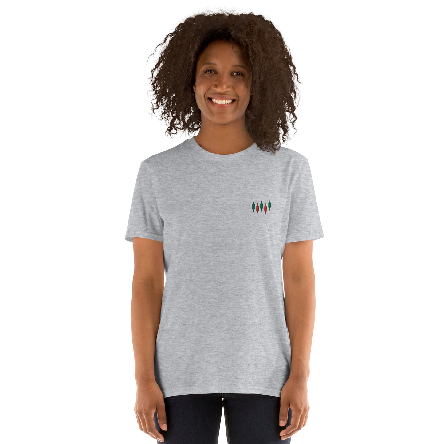 Candlestick chart Embroidered Minimalist T-shirt | Trader Clothing | Short-Sleeve Unisex Tee