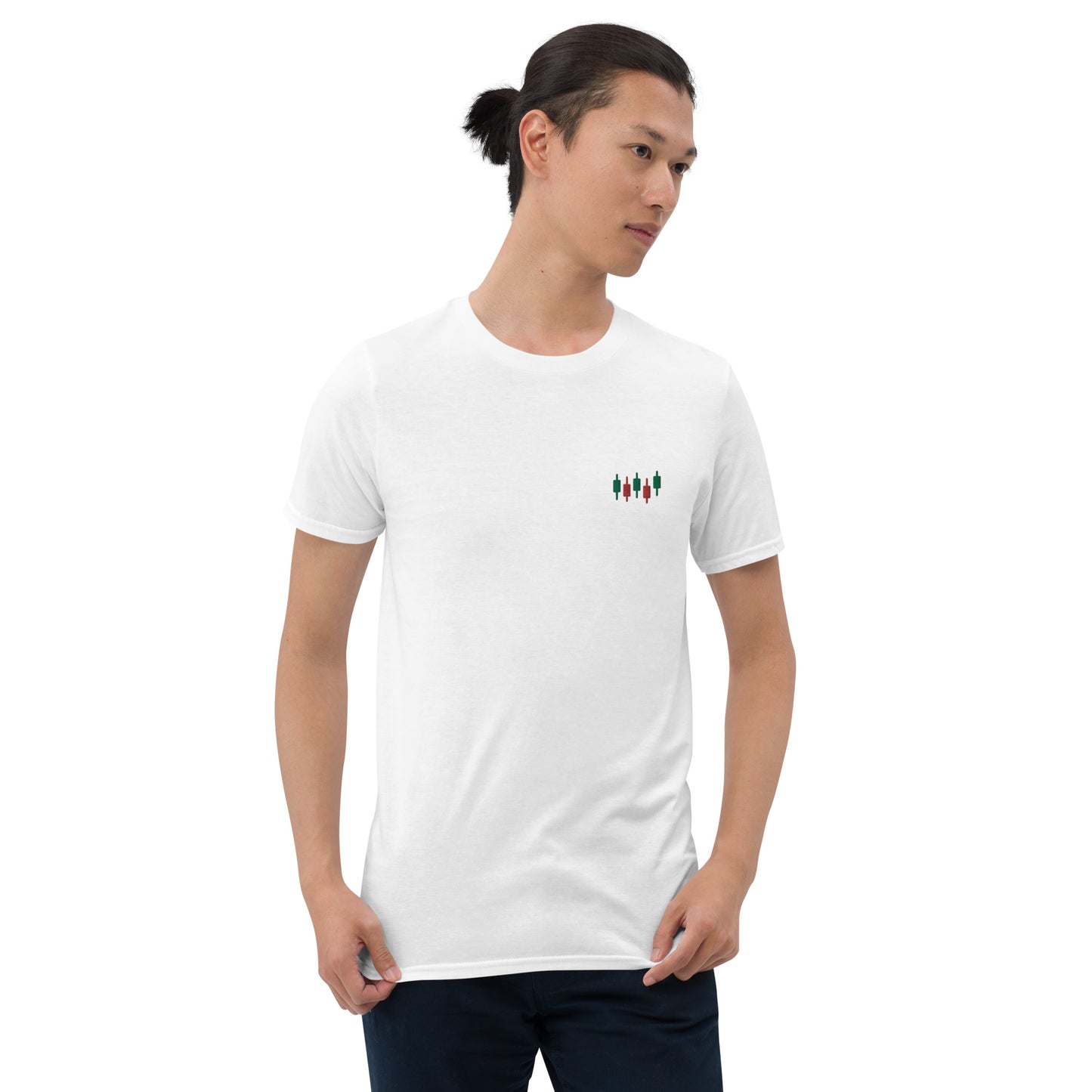 Candlestick chart Embroidered Minimalist T-shirt | Trader Clothing | Short-Sleeve Unisex Tee