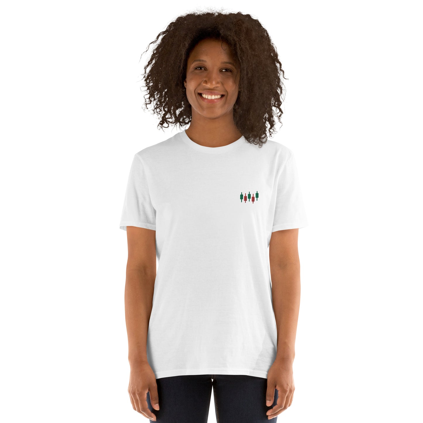 Candlestick chart Embroidered Minimalist T-shirt | Trader Clothing | Short-Sleeve Unisex Tee