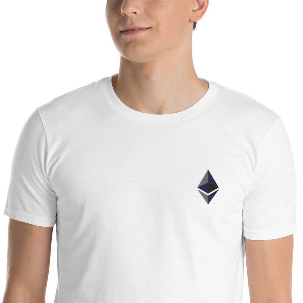 Ethereum Symbol Embroidered Minimalist T-shirt | Crypto Clothing |  Unisex Tee | grey & white