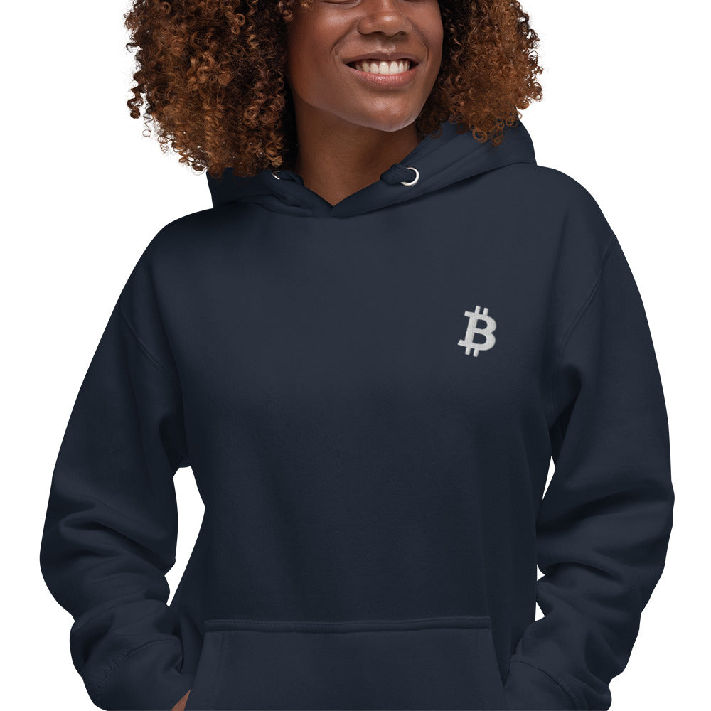 Bitcoin Symbol Embroidered Minimalist Hoodie | Crypto Clothing | Unisex